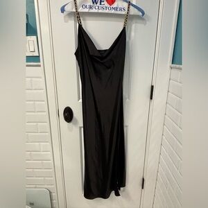 Endless Rose Black Midi Slip Dress with Chain Straps